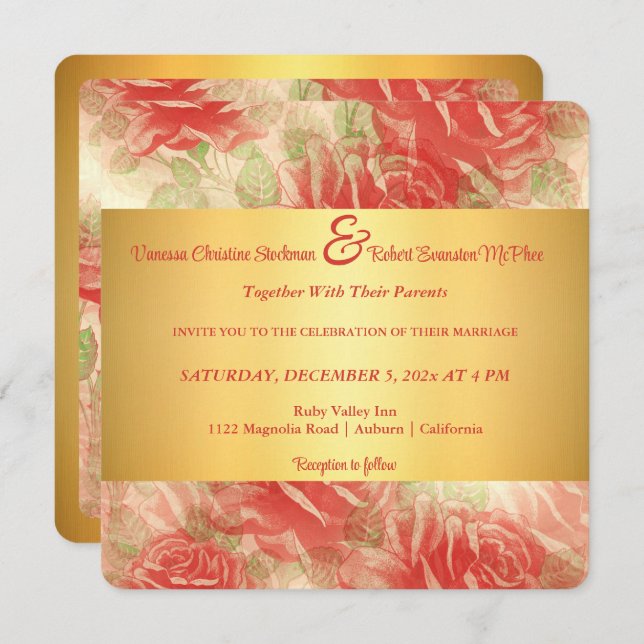 Gold and Rose's Wedding Invitation (Front/Back)