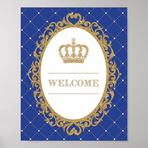 Gold and Royal Blue Baby Prince King Welcome Sign
