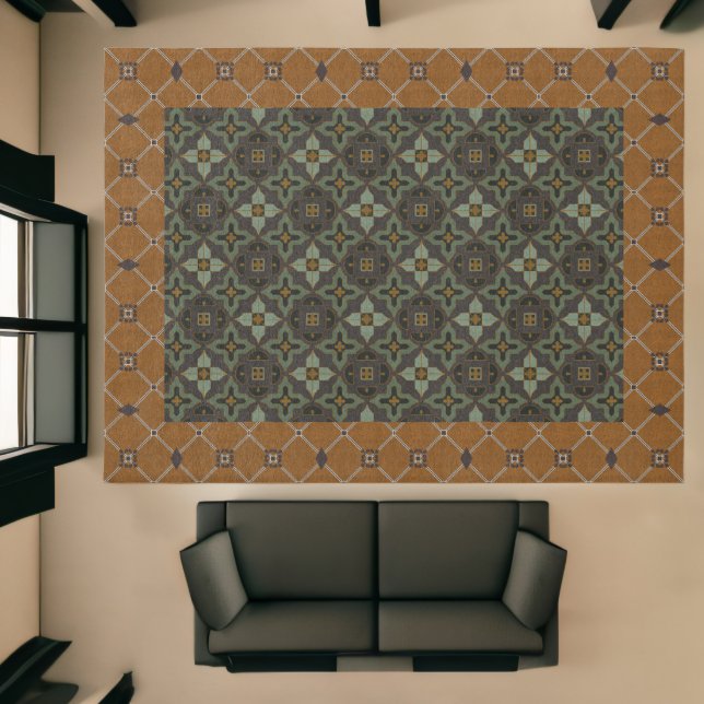 Gold and Sage Diamonds Arabesque Beautiful Borders Rug (Insitu (Indoor 1))