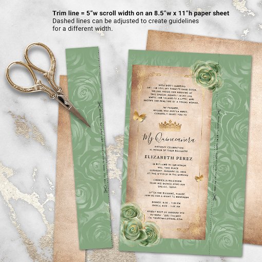 Gold and sage green quince diy scroll invitations zazzle