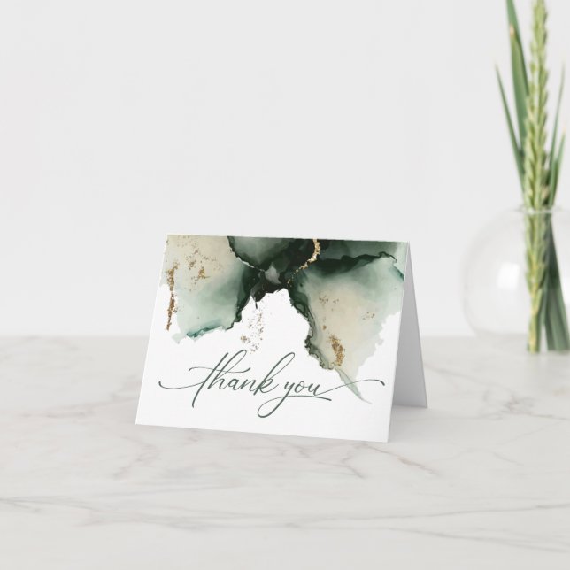 Gold and Sage Green Watercolor Geode Thank You Card (Front)