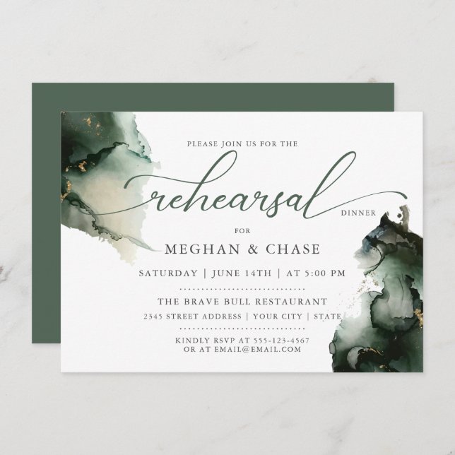 Gold and Sage Green Watercolor   Invitation (Front/Back)