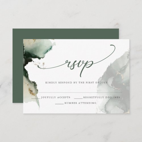 Gold and Sage Green Watercolor   RSVP Card