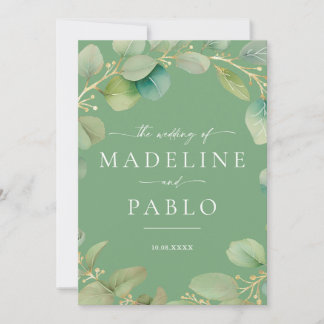 Gold and Sage Green Wedding Invitation