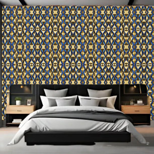 Gold and Sapphire Blue Pattern Peel and Stick Wallpaper