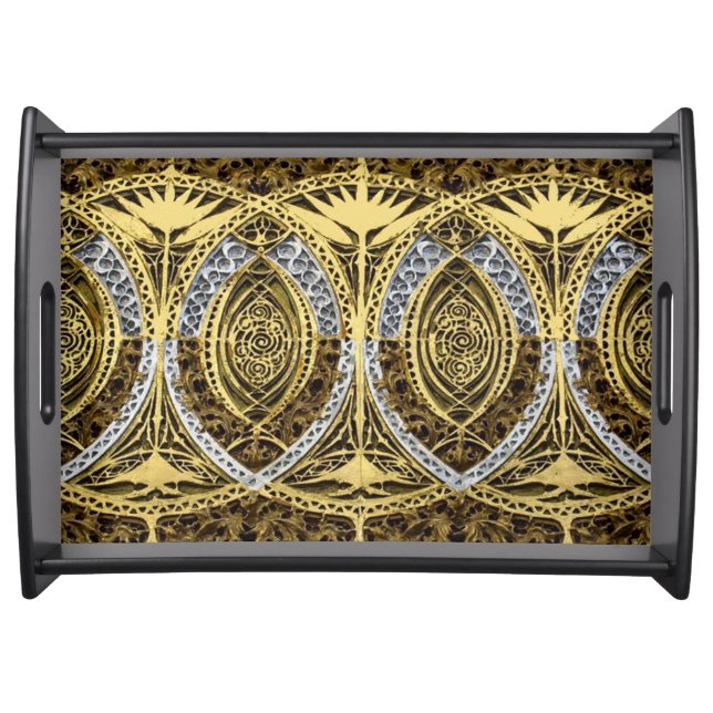gold and silver abstract print serving tray (Front)
