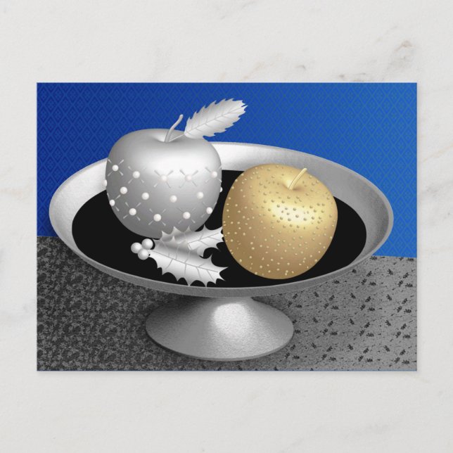 Gold and silver apples on a silver pedestal postcard (Front)