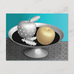 Gold and silver apples on a silver pedestal postcard