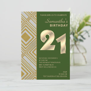 Gold and Silver Art Deco Birthday Invitation