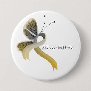 Gold and Silver Awareness Ribbon Butterfly Button
