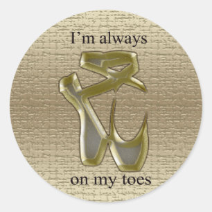 Gold and silver ballet slippers on light gold back classic round sticker