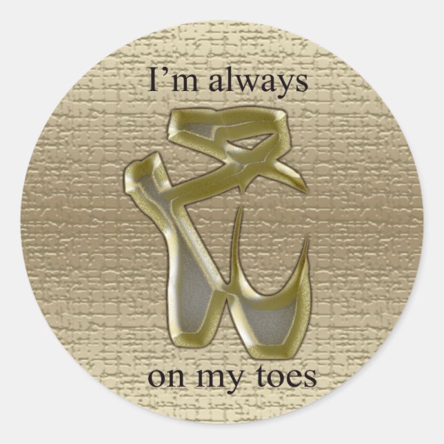 Gold and silver ballet slippers on light gold back classic round sticker (Front)