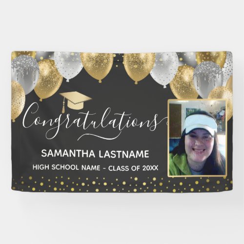 Gold and Silver Balloons Graduation Banner