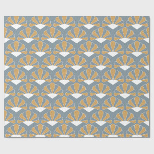 Gold and Silver Blue Art Deco Fan Flowers Pattern Wrapping Paper