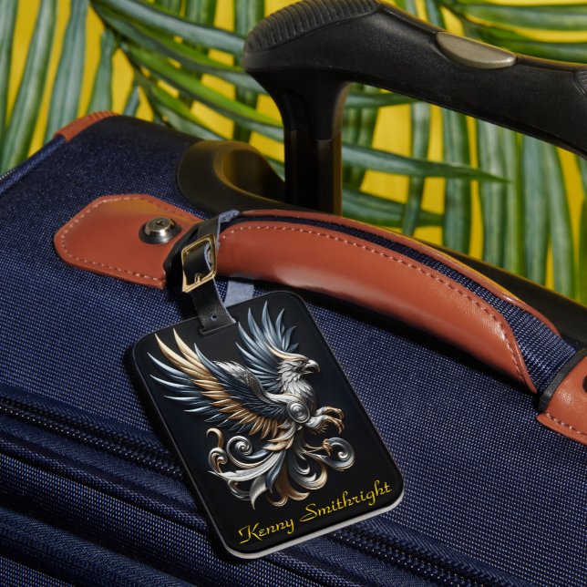Gold And Silver Blue Eagle Luggage Tag (Front Insitu 1)