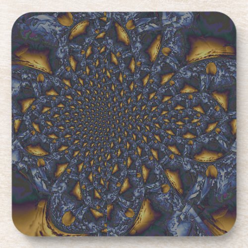 Gold and Silver Blue Molten Metal Beverage Coaster