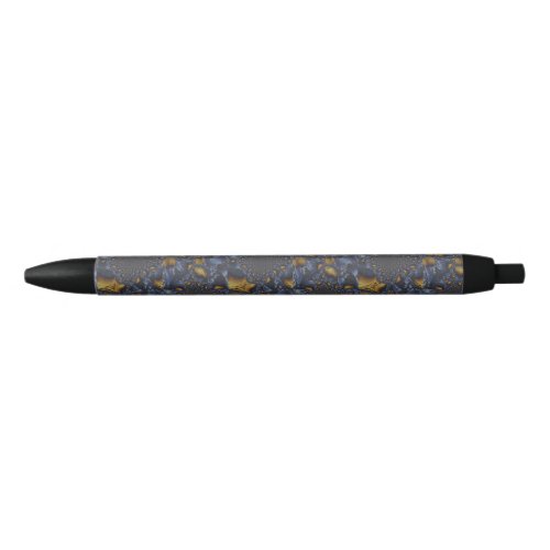 Gold and Silver Blue Molten Metal Black Ink Pen
