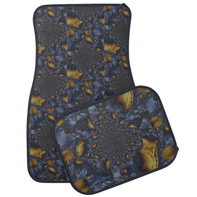 Gold and Silver Blue Molten Metal Car Floor Mat (Set)