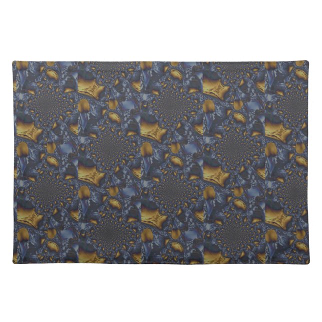 Gold and Silver Blue Molten Metal Cloth Placemat (Front)