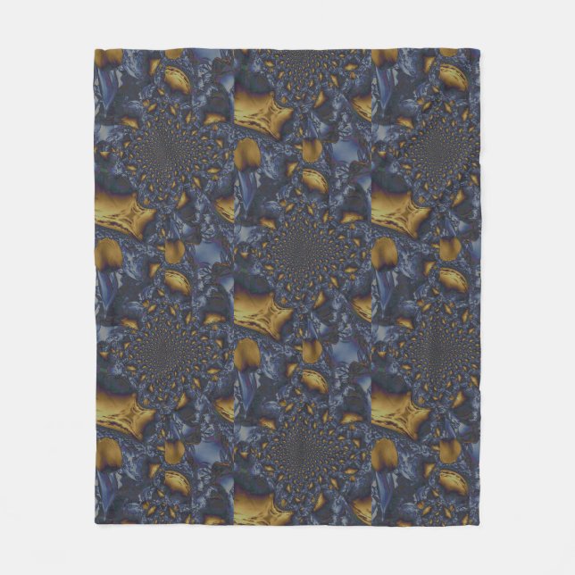 Gold and Silver Blue Molten Metal Fleece Blanket (Front)