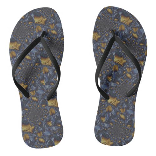 Gold and Silver Blue Molten Metal Flip Flops