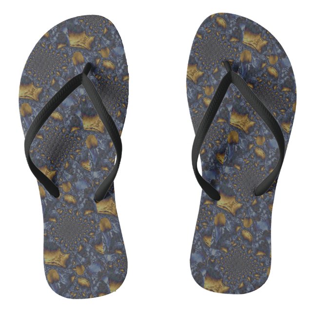 Gold and Silver Blue Molten Metal Flip Flops (Footbed)