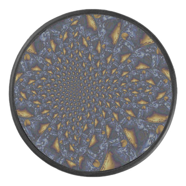 Gold and Silver Blue Molten Metal Hockey Puck (Front)