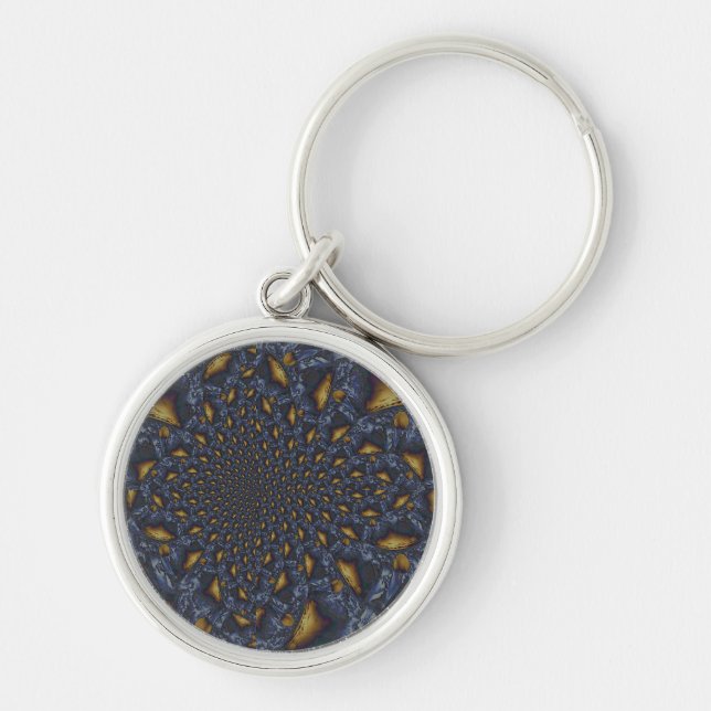 Gold and Silver Blue Molten Metal Keychain (Front)