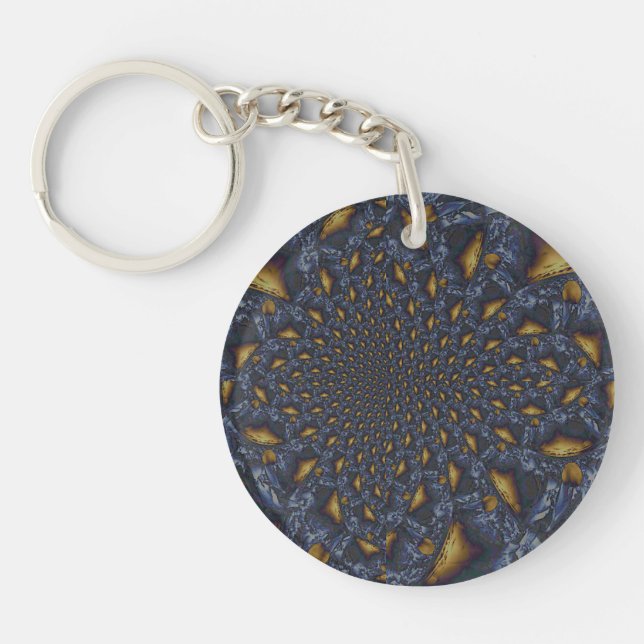 Gold and Silver Blue Molten Metal Keychain (Front)
