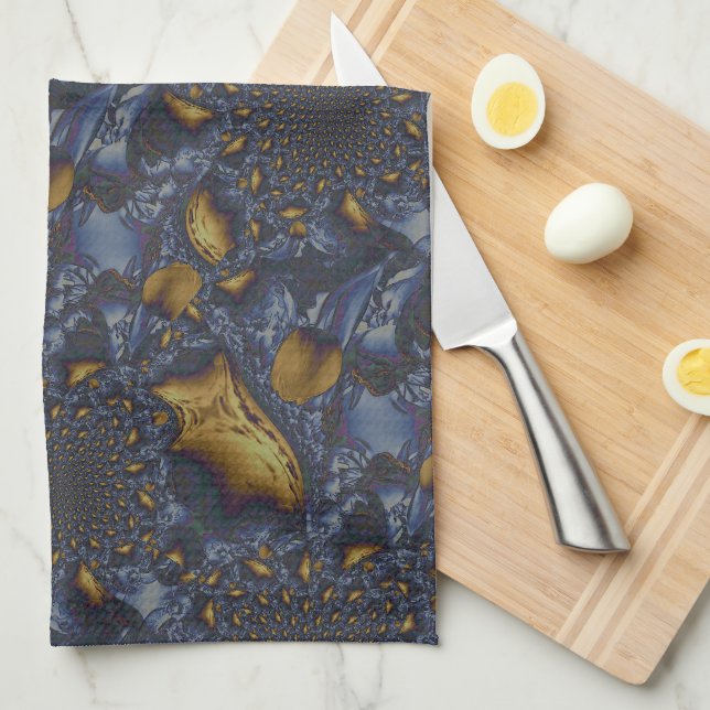 Gold and Silver Blue Molten Metal Kitchen Towel (Quarter Fold)