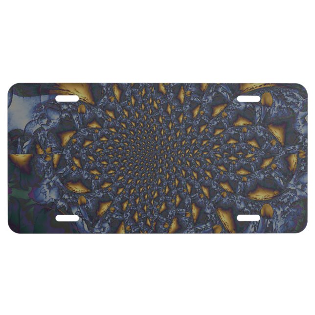 Gold and Silver Blue Molten Metal License Plate (Front)