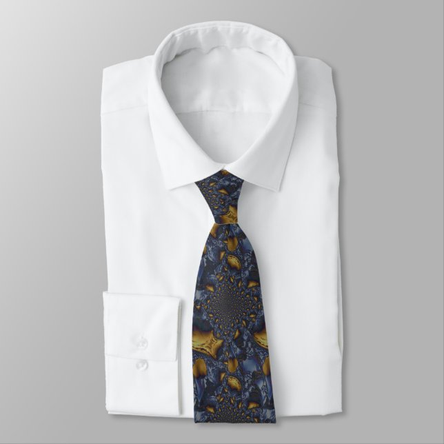 Gold and Silver Blue Molten Metal Neck Tie (Tied)