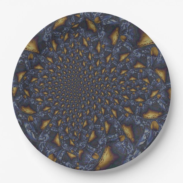 Gold and Silver Blue Molten Metal Paper Plates (Front)