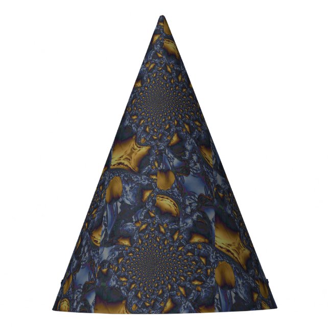 Gold and Silver Blue Molten Metal Party Hat (Front)