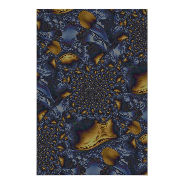 Gold and Silver Blue Molten Metal Poster (Front)
