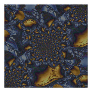 Gold and Silver Blue Molten Metal Poster
