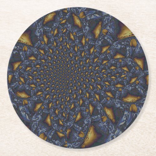 Gold and Silver Blue Molten Metal Round Paper Coaster