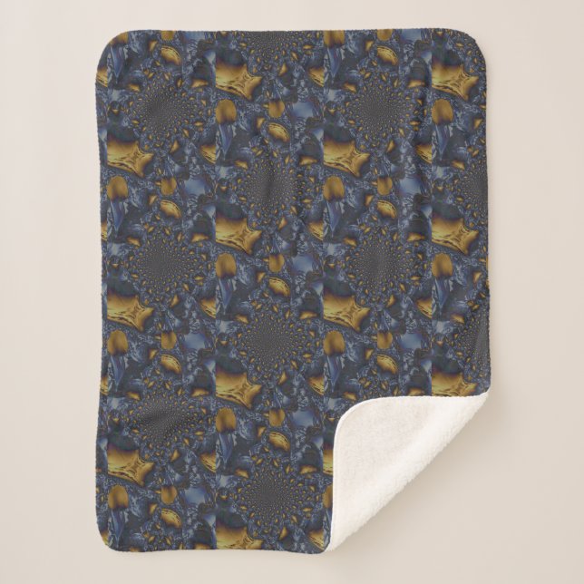 Gold and Silver Blue Molten Metal Sherpa Blanket (Front)