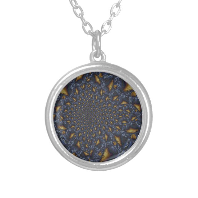 Gold and Silver Blue Molten Metal Silver Plated Necklace (Front)