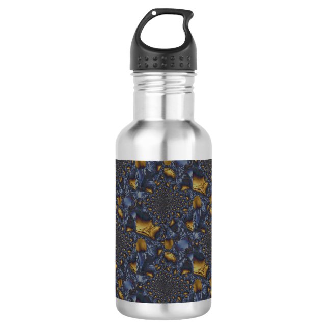 Gold and Silver Blue Molten Metal  Stainless Steel Water Bottle (Front)