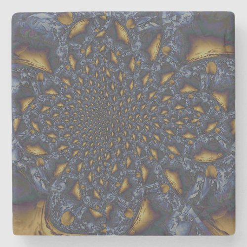 Gold and Silver Blue Molten Metal Stone Coaster
