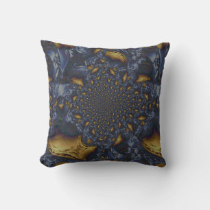Gold and Silver Blue Molten Metal Throw Pillow