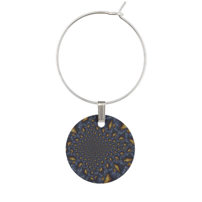 Gold and Silver Blue Molten Metal Wine Charm (Front)