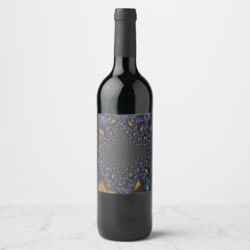Gold and Silver Blue Molten Metal Wine Label