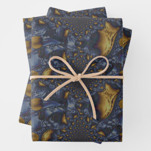 Gold and Silver Blue Molten Metal Wrapping Paper Sheets