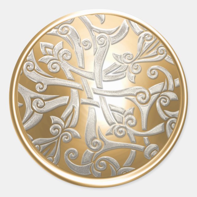 Gold and Silver Celtic Damask Envelope Seal (Front)