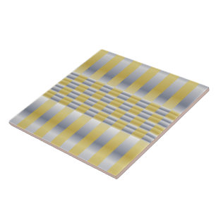 Gold and Silver (Checkers and Stripes) Ceramic Tile