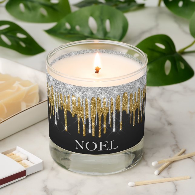 Gold And Silver Christmas Glitter Drips  Scented Candle (Lit)