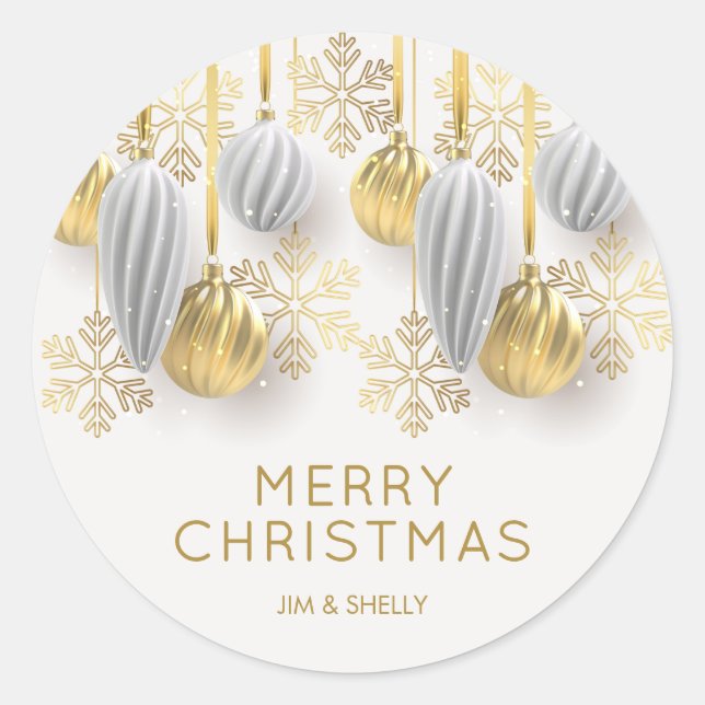 Gold and Silver Christmas Ornaments  Classic Round Sticker (Front)