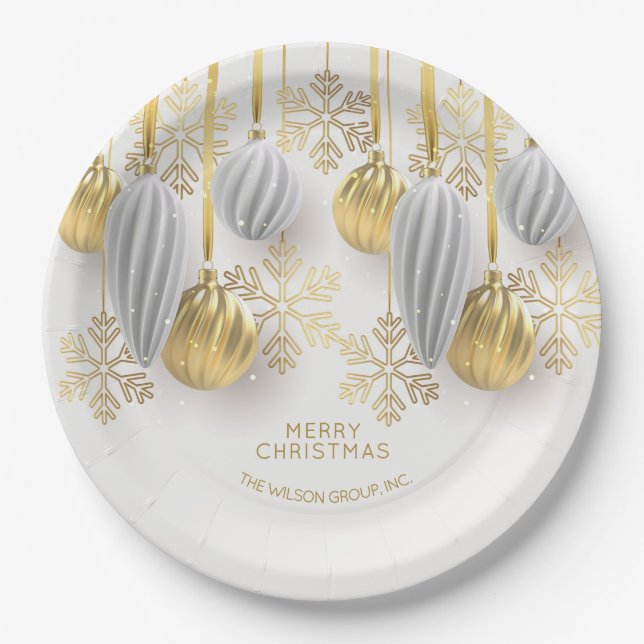 Gold and Silver Christmas Ornaments  Paper Plates (Front)